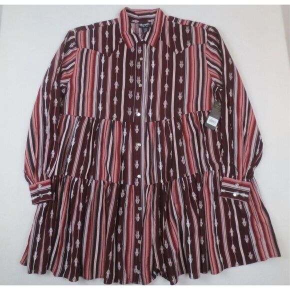 Wrangler Retro Dress XL Port Royale Western Pearl Snap Tiered 100% Rayon ranch - Picture 2 of 8